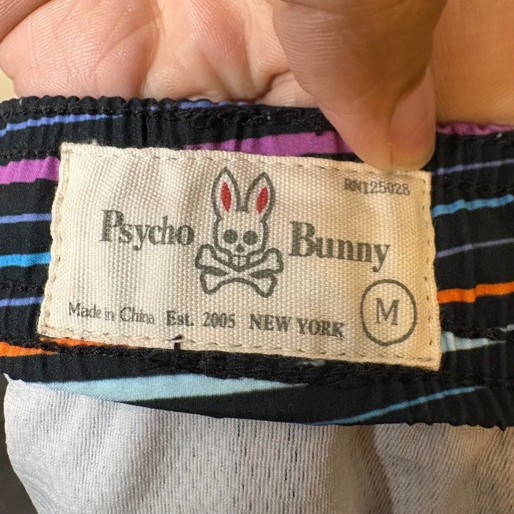 Psycho Bunny Adkins Mens Medium Striped Swim Trunks Lined Summer Vacation